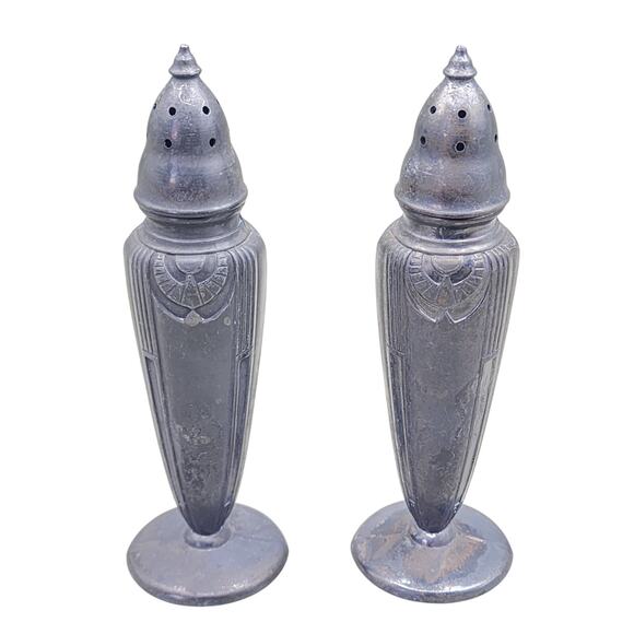 Pair Metal Astor Shaker Set Salt & Pepper By Poole MCM Art Deco - Picture 2 of 8